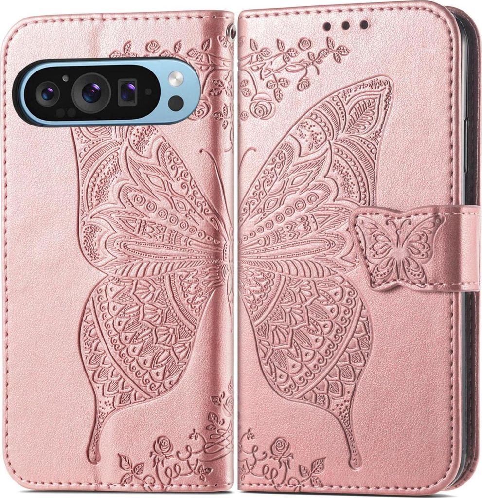 Mobigear Butterfly Google Pixel 10 Pro Hülle Klapphülle Geldbörse - Roségold