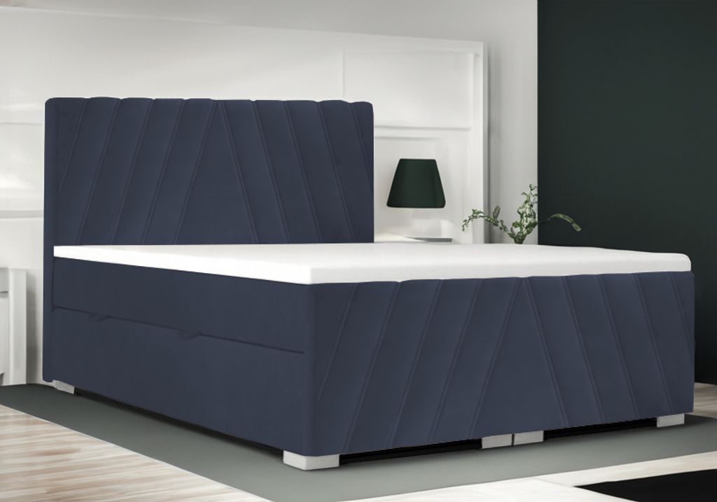 Boxspringbett SOFIA Bett mit Matratze Stauraum gepolstertes Schlafzimmer Doppelbett Topper (160x200, Dunkelblau - Itaka 11)