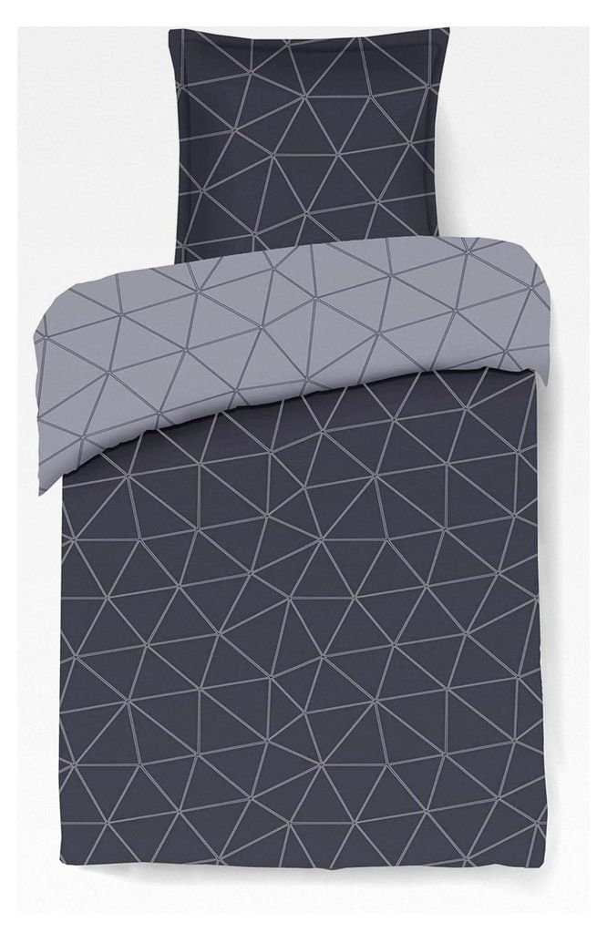 Wendebettwäsche Hugo Anthrazit – Bettbezug 140 x 200 cm mit 1 Kissenbezug für Einzelbett – 100 % Baumwolle