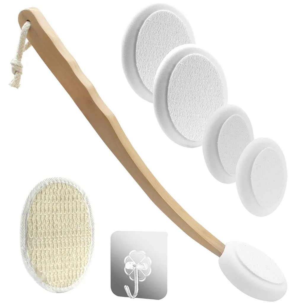 Brosse de douche à long manche et applicateur de crème dos lot de 7 pièces