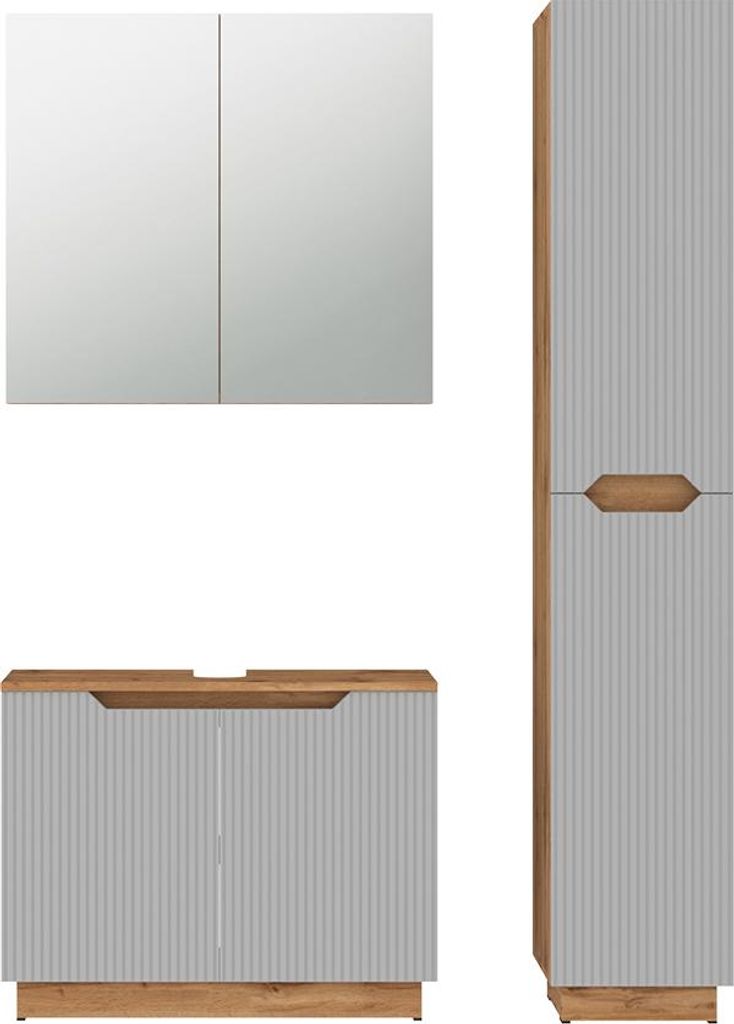 Vicco Badmöbel-Set Lotta, 3 Teile, Eiche/grau gestreift