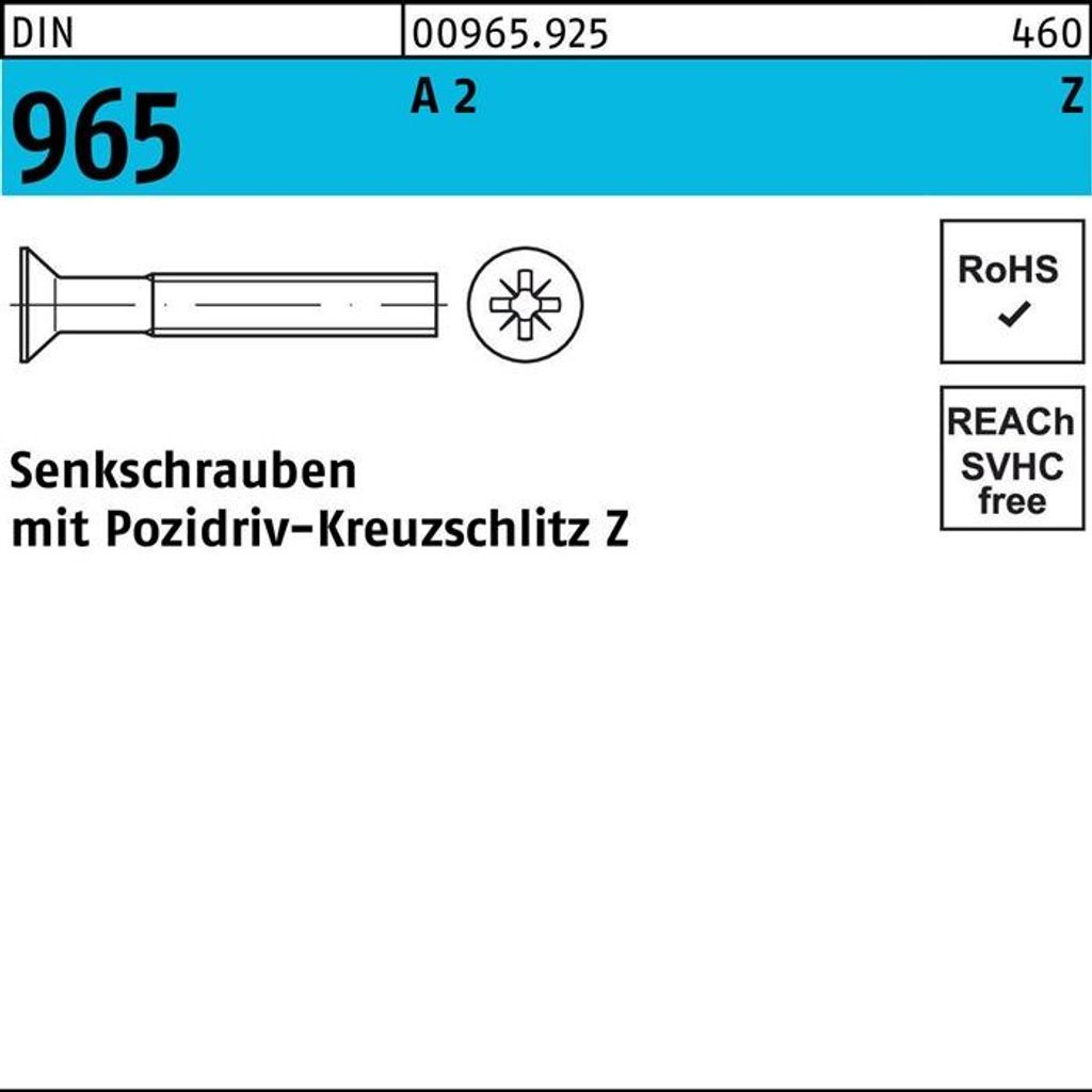 Reyher Senkschrauben DIN 965 A 2 M 10x12 -Z A 2 (100 Stück)
