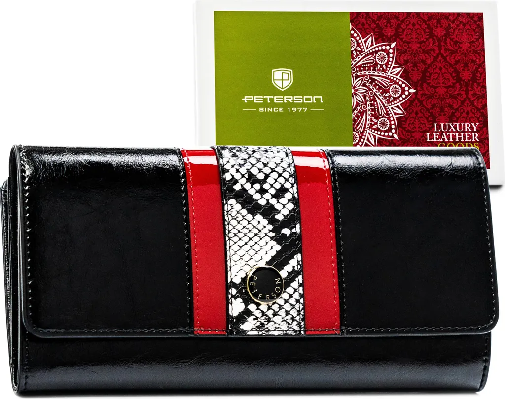 Peterson Portafoglio Donna Nero Pelle di Serpente 19x11 RFID Leather