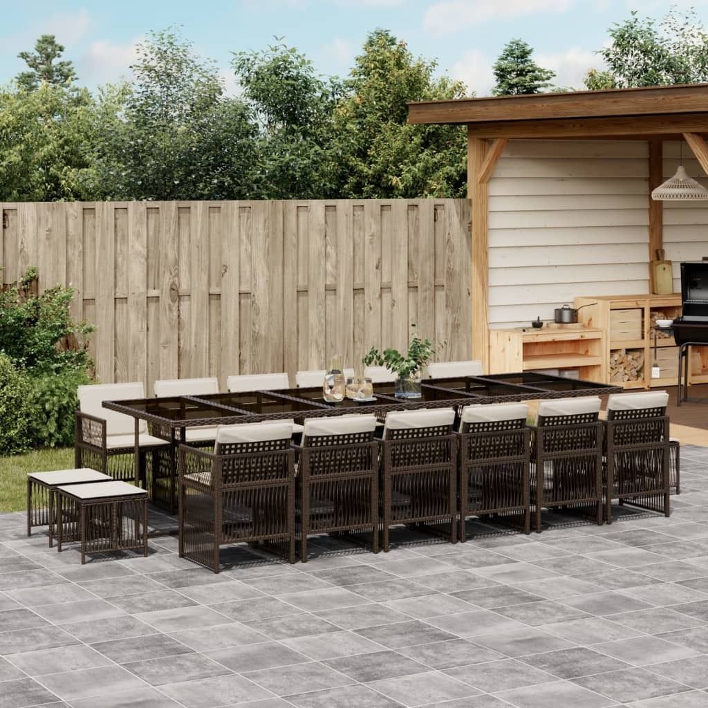 Maison Exclusive - 17-tlg. Garten-Essgruppe mit Kissen Braun Poly Rattan