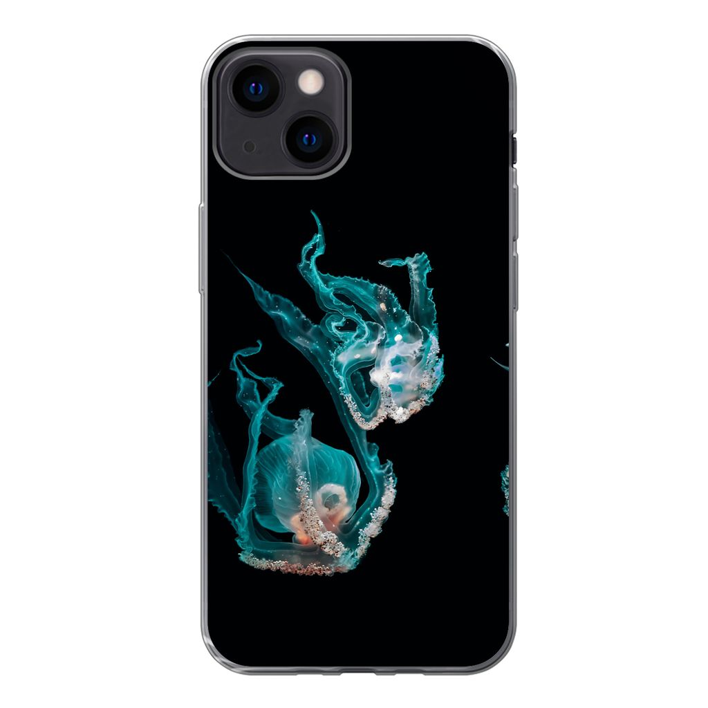 MuchoWow Handyhülle Schutzhülle Hülle für iPhone 13 Quallen - Meerestiere - Schwarz Silikon Softcase Handy Hülle - Karteninhaber