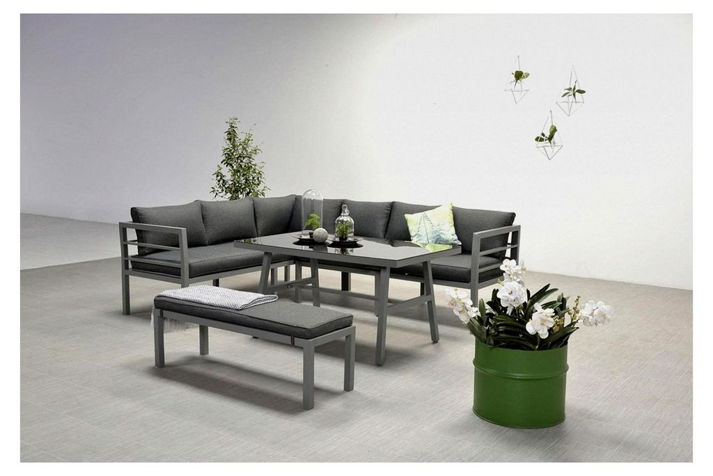 Hohe Dinning Aluminium Lounge Blakes Anthrazit mit XL Bank und wasserabweisenden Kissen
