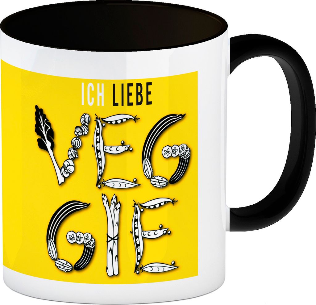 Ich liebe Veggie Kaffeebecher Schwarz Das weise Design des Kaffeebechers macht