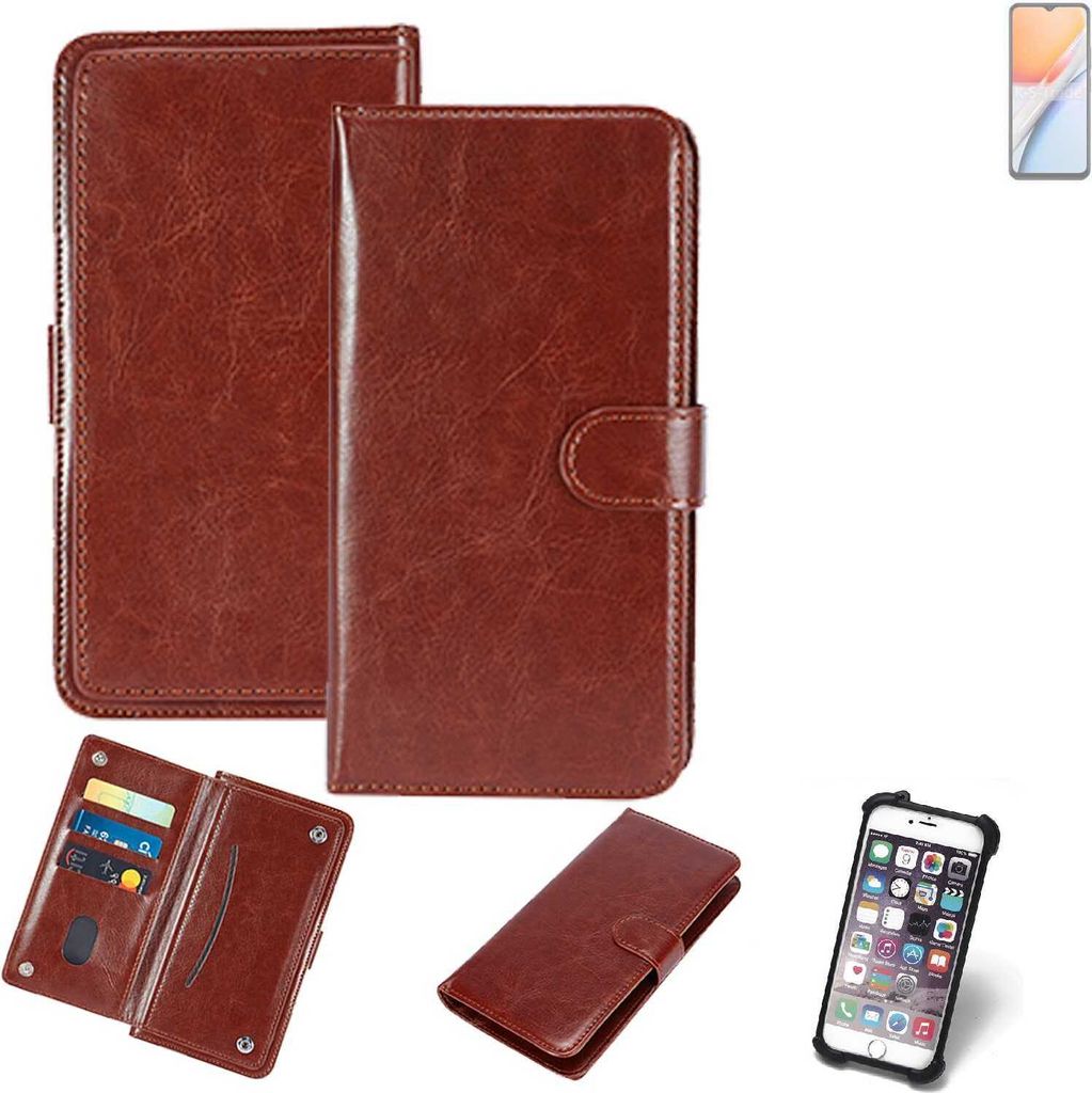 K-S-Trade 360° Hülle kompatibel mit Vivo Y18 braun Kunstleder Case BookCase WalletCase Kunstlederederhülle Handyhülle, Rundumschutz Bumper (1x)