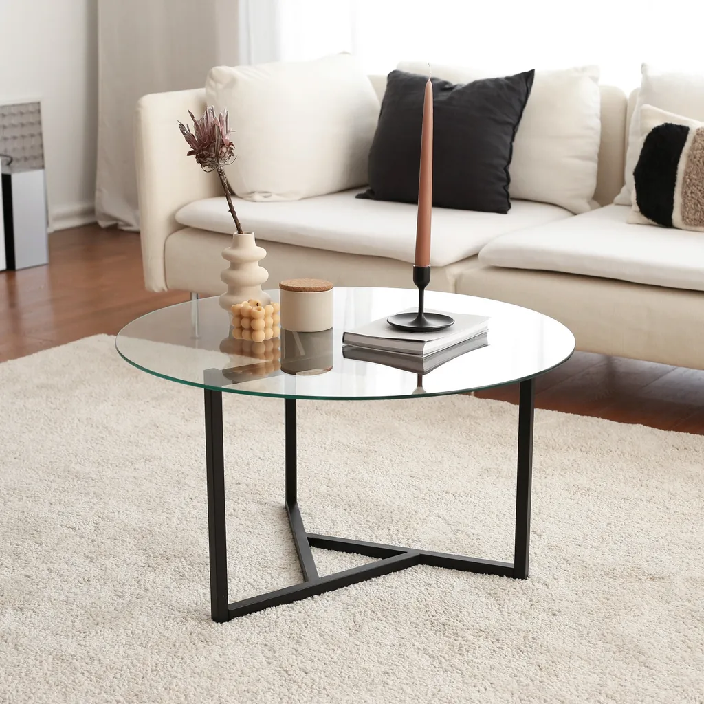 Table Basse Gain de Place en Verre S402, Trio Gigogne Métal et Verre