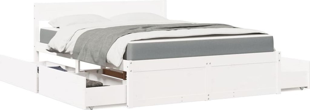 Maison Exclusive - Bett mit Schubladen und Matratze Weiß 160x200 cm Massivholz