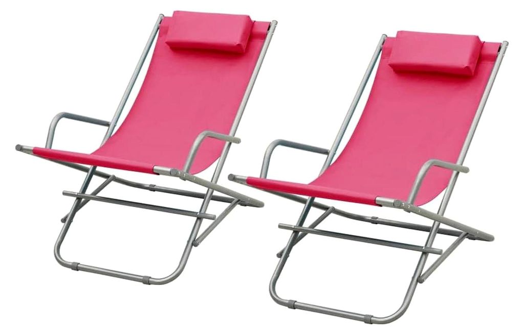 Schaukelstühle 2 Stück, Stahl Rosa, klappbar, gepolsterte Kopfstütze, 120 kg Tragkraft, für Garten und Terrasse, wetterfestes Design, Zero Grav...