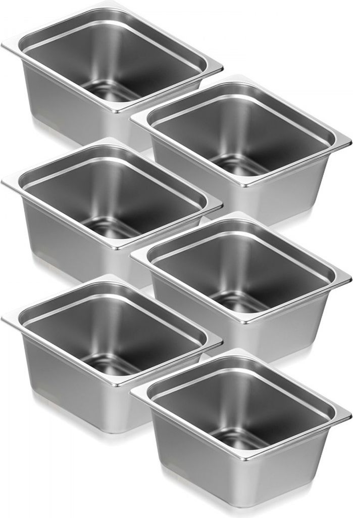 Hotelpfannen Gastronormbehälter Edelstahl 1/2-Größe - 6 Stück - 325x266x148mm - Professionelle Küchenbedarf - Langlebig und rostfrei