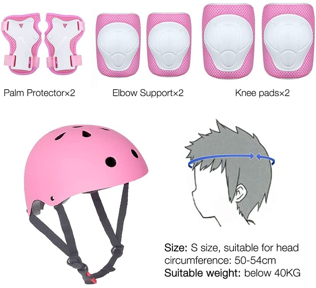 Schonerset Kinder Knieschoner Set mit Helm für inliner Skateboard Fahrrad Rosa 