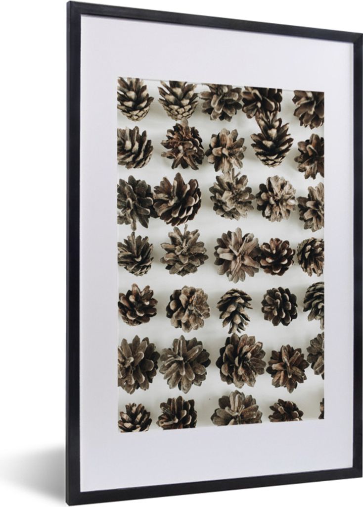 MuchoWow Gerahmtes Poster Tannenzapfen - Winter - Weiß 40x60 cm - Poster mit Schwarzem Bilderrahmen Wandposter Rahmen Foto Bilder - Poster in Ra...