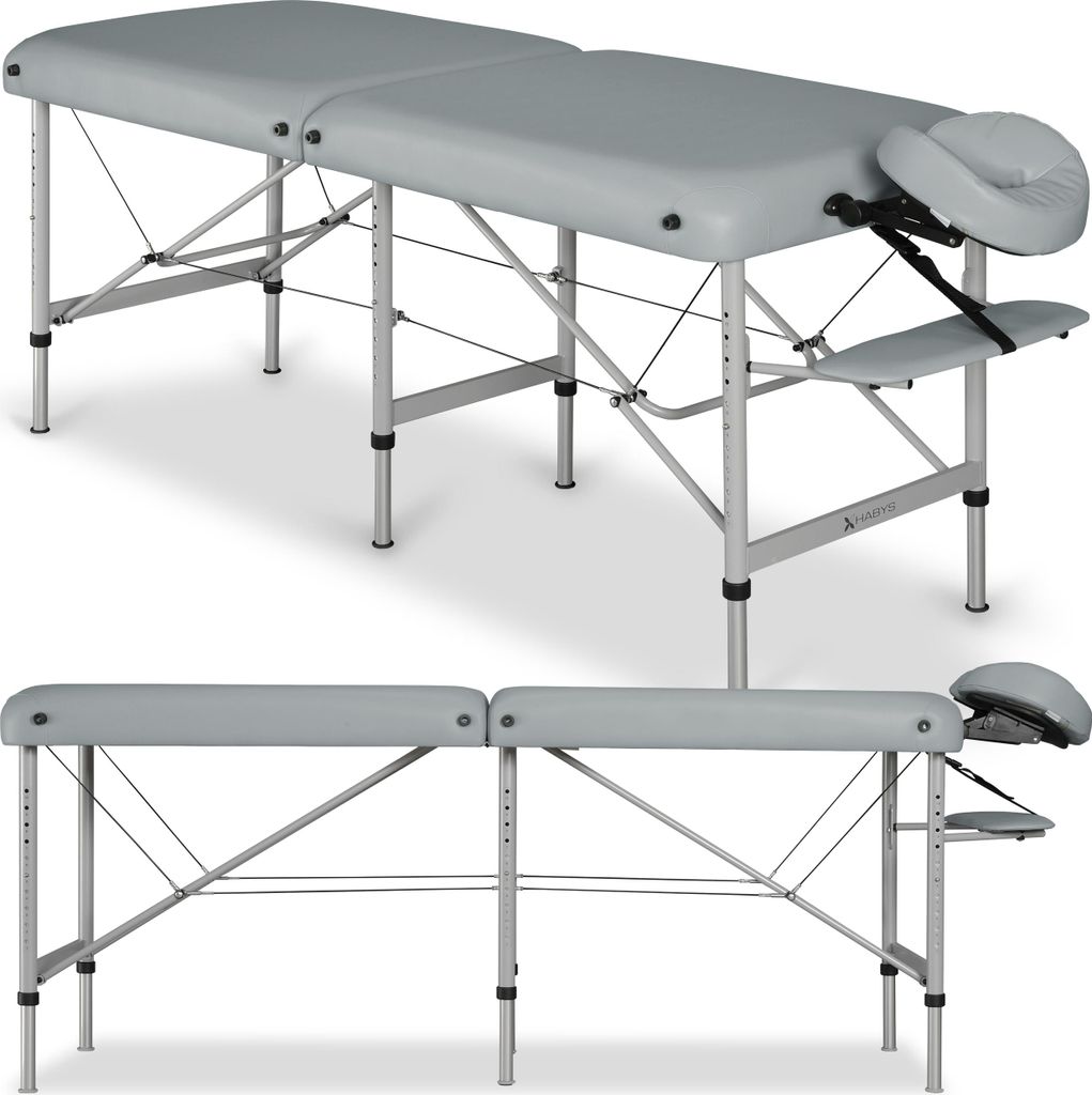 HABYS Medmal, 2 Zonen Aluminium Massageliege | Massageliege Klappbar, Massagetisch, Massagebank | Vollausstattung | 180x70 Grau