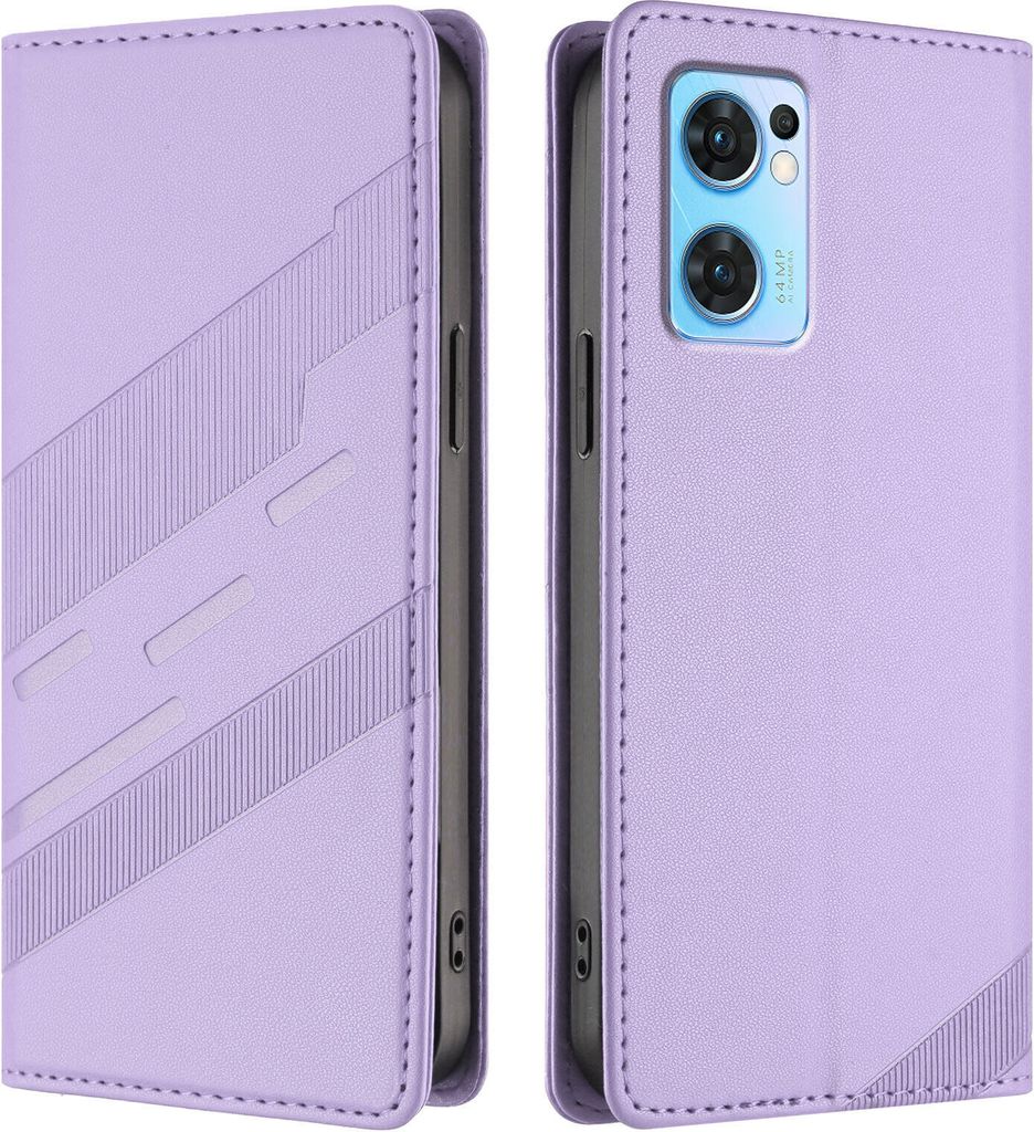 Hülle für Oppo Find X5 Lite/Reno7 5G, Kunstleder Brieftaschen Handyhülle mit Kartenfach und Standfunktion Violett