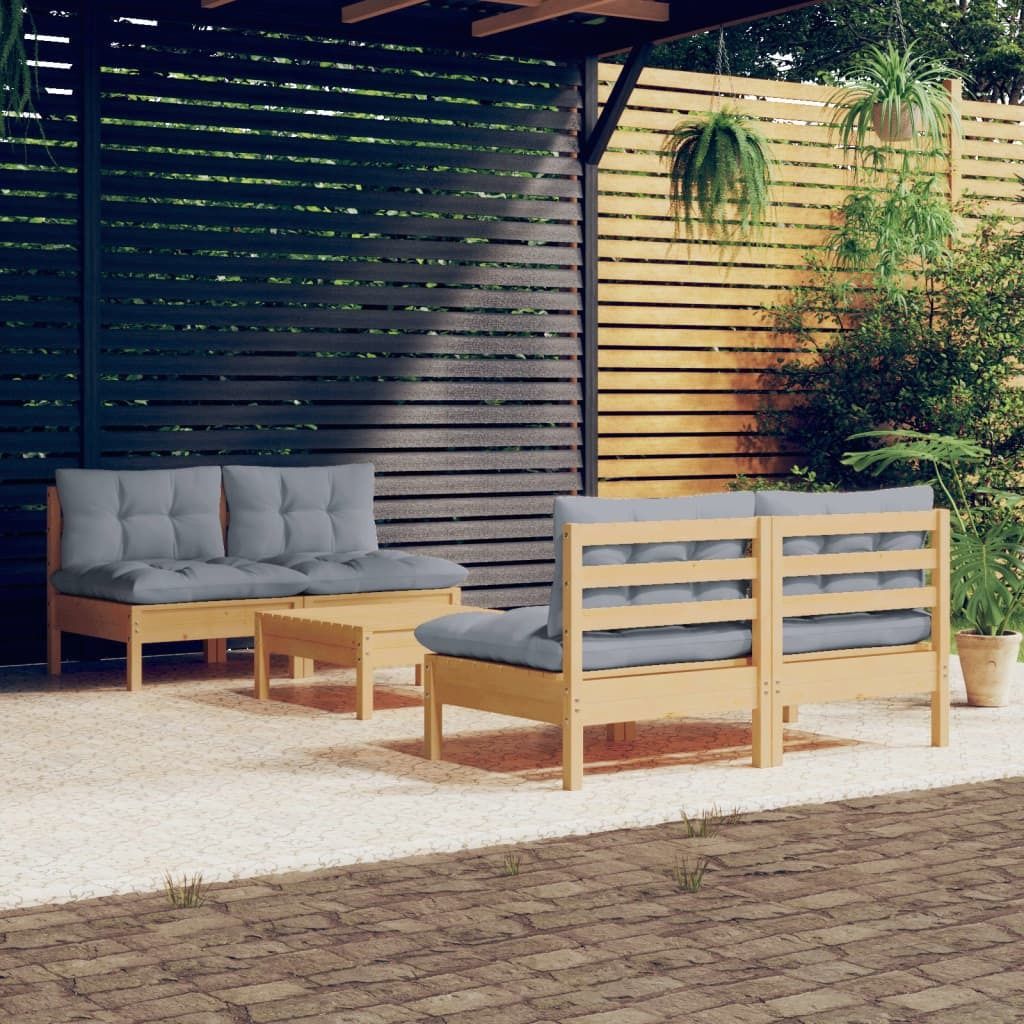 Maison Exclusive - 5-tlg. Garten-Lounge-Set mit Grauen Kissen Kiefernholz