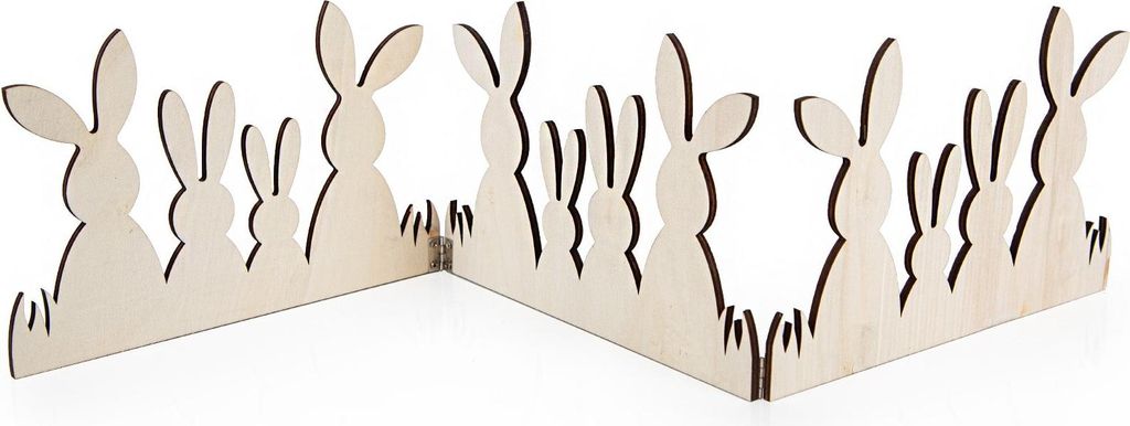 Osterdekoration Hasenfamilie klappbar aus Holz Natur braun 66 x 14 cm