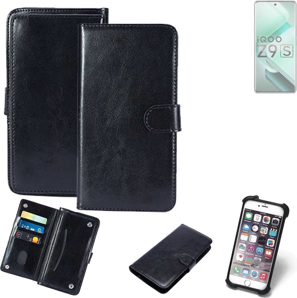 K-S-Trade 360° Hülle kompatibel mit Vivo iQOO Z9s schwarz Kunstleder Case BookCase WalletCase Kunstlederederhülle Handyhülle, Rundumschutz Bumper