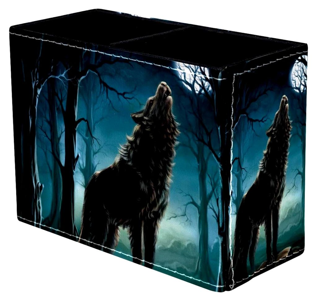 Wolf Heulender Vollmond Wald Nacht Stifthalter für den Schreibtisch, 2 Fächer Stiftehalter für Make-up Pinsel Aufbewahrung und Schrein Organizer...