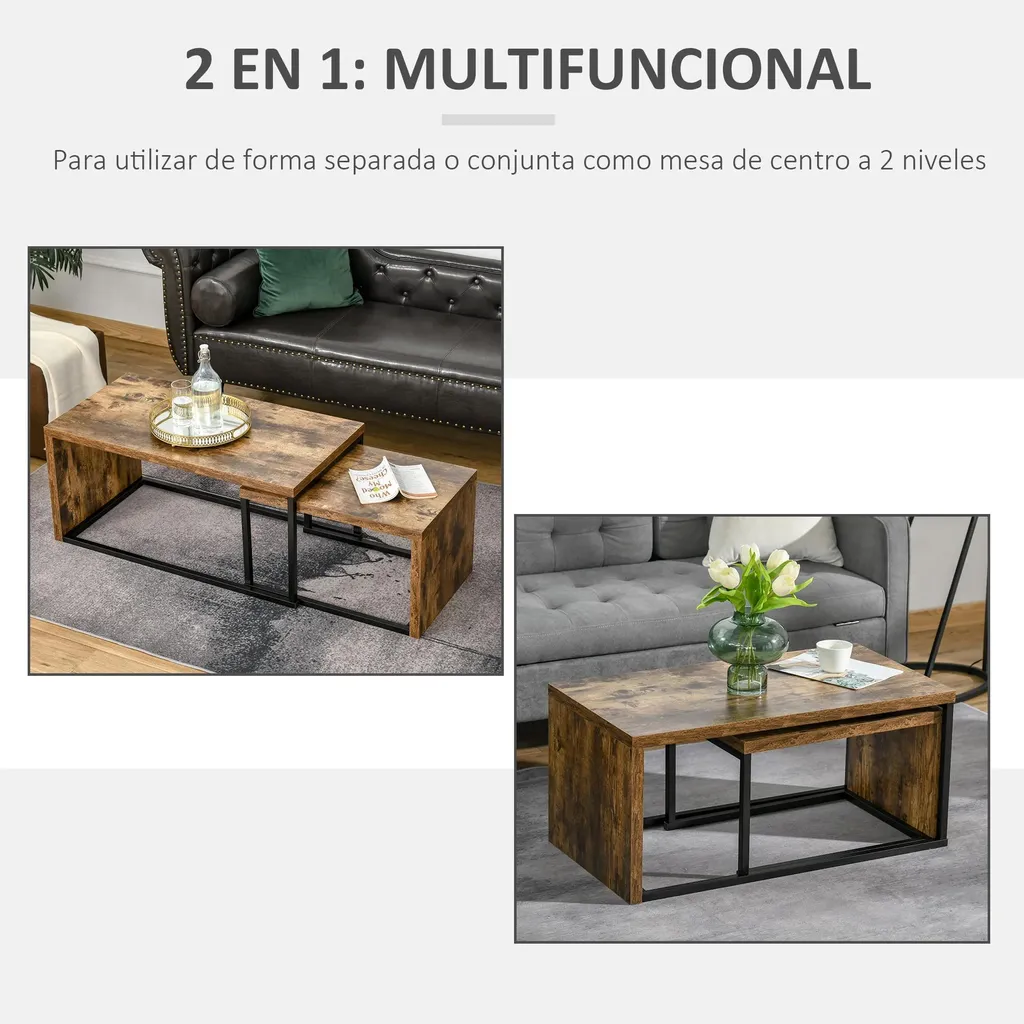 Table basse industrielle stable et robuste - Pack de 2 tables de salon - 7