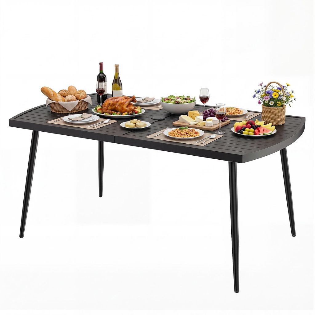 Stół ogrodowy COSTWAY z metalu dla 6 osób, 160 x 90 cm, Zdjęcie produktu 