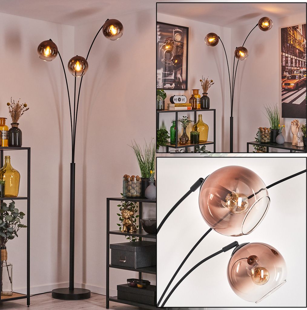 Cesaro Stehlampe aus Metall/Glas in Schwarz/Kupfer/Klar