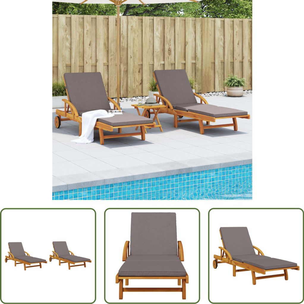 The Living Store Sonnenliegen 2 Stk. mit Auflagen 200x68x83 cm Massivholz Akazie