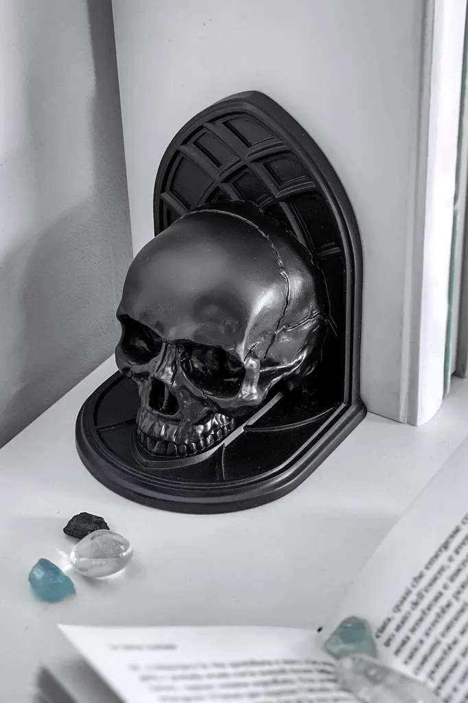 Set 2 Fermalibri Teschio KILLSTAR Cranio Resina Nera per Libreria