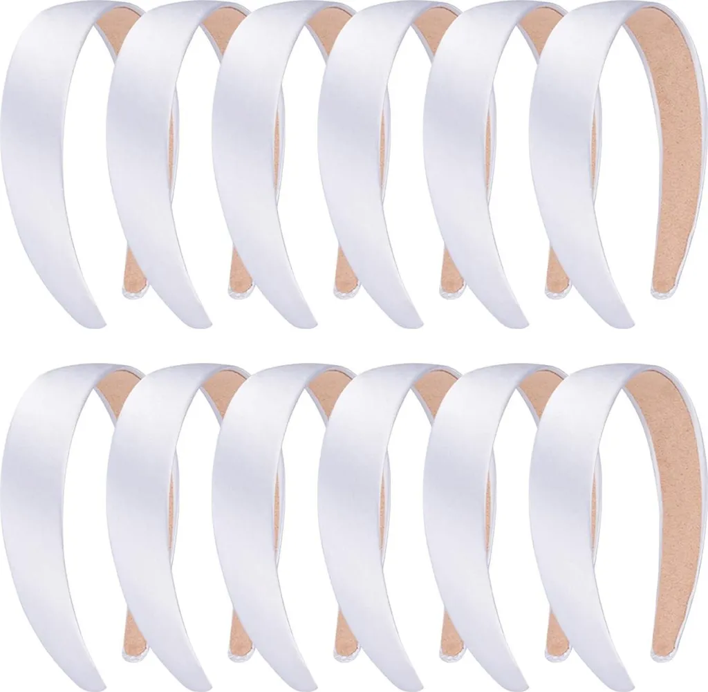 Lot de 12 Bandeaux de Satin Blanc SIQUK 2,5 cm pour Cheveux de Femmes