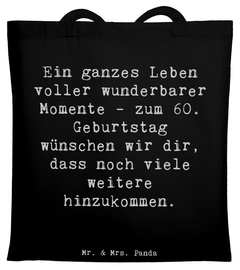 Mr. & Mrs. Panda Jutebeutel Spruch 60. Geburtstag Momente - Schwarz - Geschenk, Happy Birthday, Tasche, liebevolle Handarbeit, Freude, Tote Bag, fe...