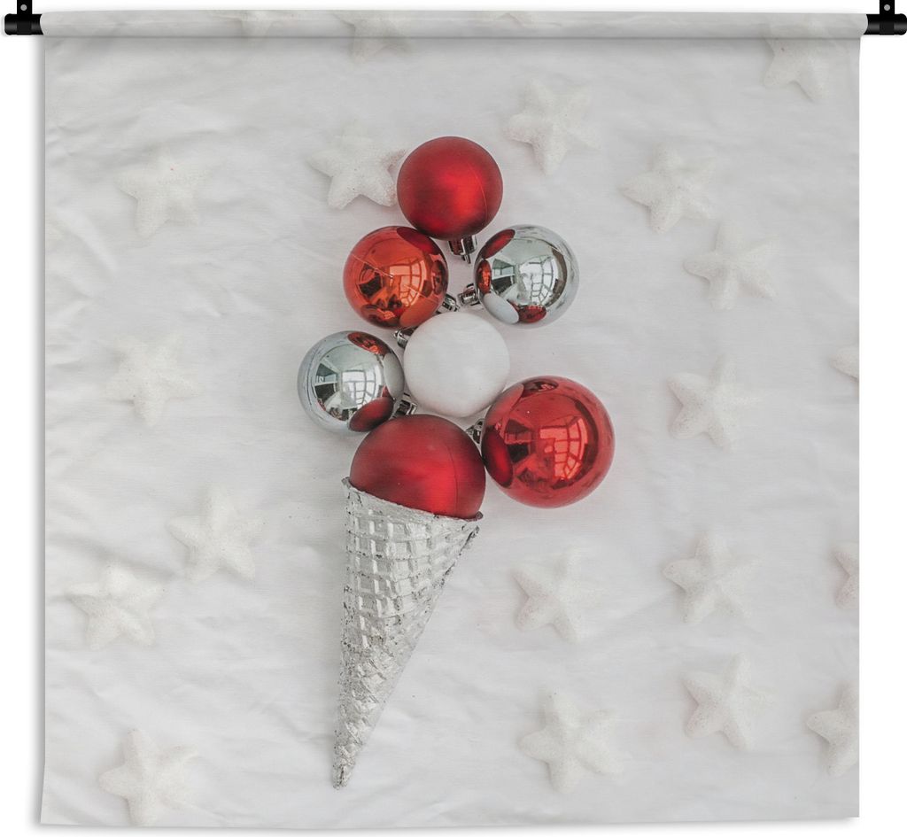 MuchoWow Wandteppich Wandbehang Die Weihnachtsbaumkugeln in Form von Eiscreme 90x90 cm Tapisserie Dekoration Wandtuch - Wandaufhänger