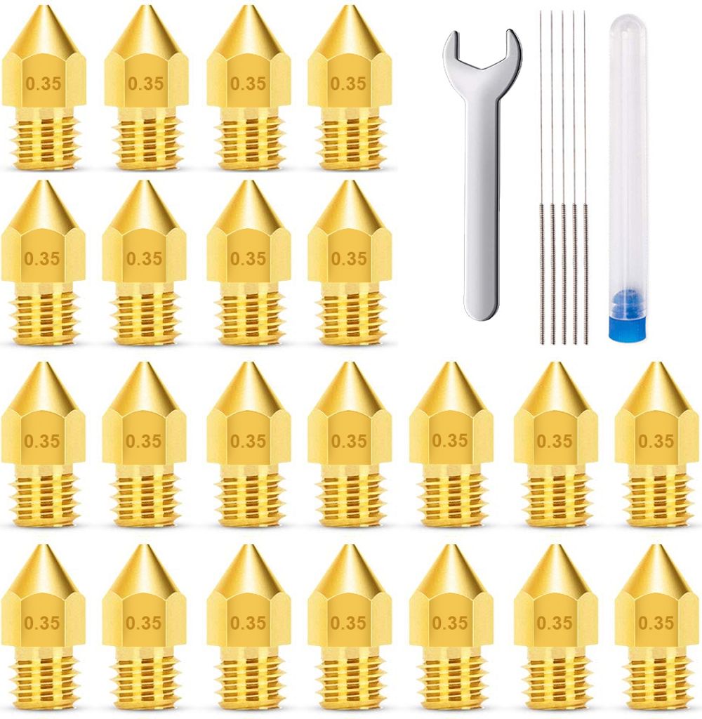 MMOBIEL 20 Stück Extruder für Druckerdüsen E3D, 0.35 mm, Messing, E3D V5-V6 3D