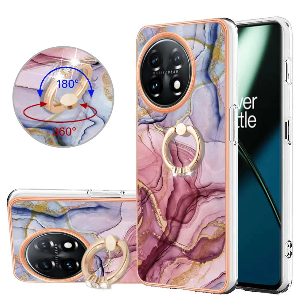 Custodia OnePlus 11 Oro Rosa Silicone TPU con Anello Supporto