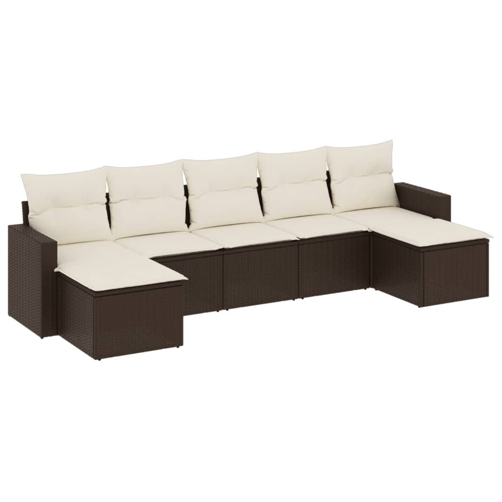 vidaXL 7-tlg. Garten-Sofagarnitur mit Kissen Braun Poly Produktbild 
