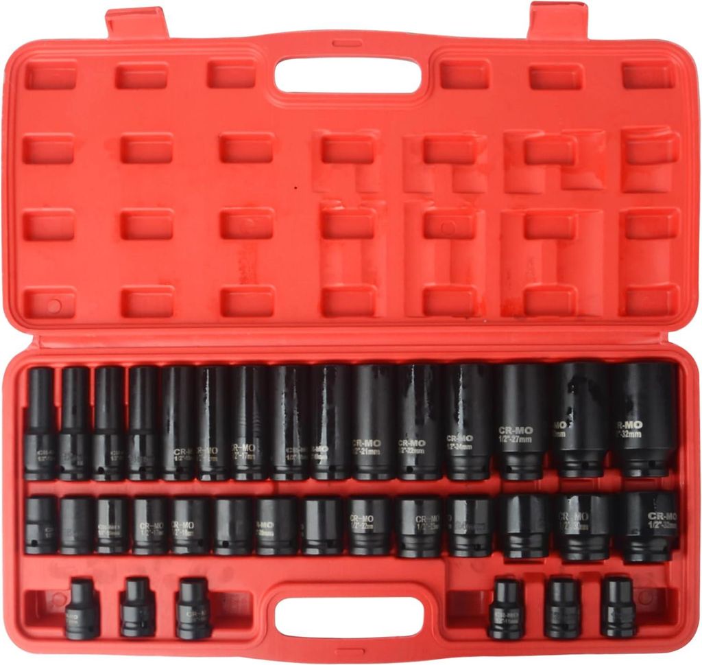 35-teiliges 1/2 Zoll Schlagmoerset - Impact Socket Set - Steckschlüsselset 10-32 mm - 8-32 mm Schlagmoerset