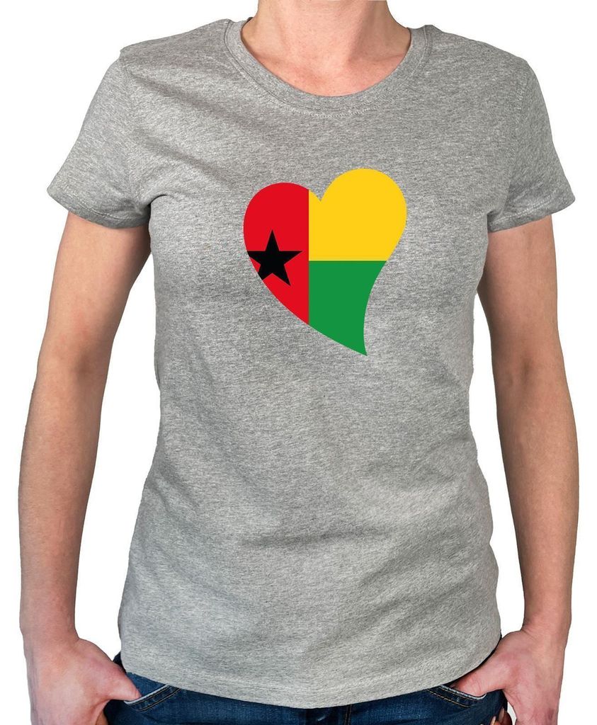 Huuraa Damen T-Shirt Guinea-Bissau Flagge Herz L Sport Grey Bio Baumwolle Fairtrade Damenshirt Geschenkidee