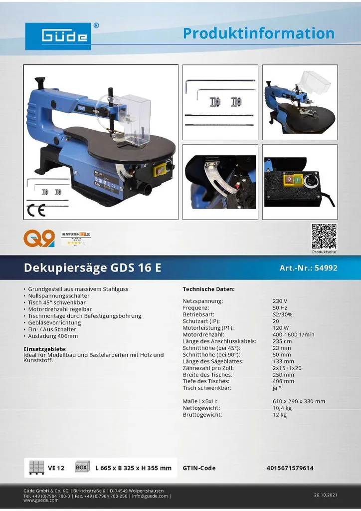 Güde Scie à découper GDS 16 E 54992 - Machine de précision Gds16e - 15