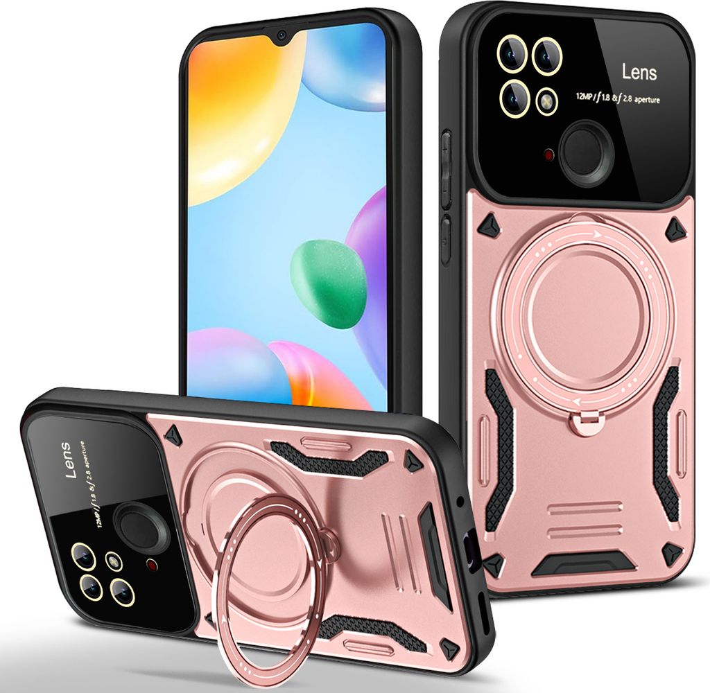 Rüstung Handyhülle für Xiaomi Redmi 10C Dual-Layer Ringhalter Ständer Hülle Roségold