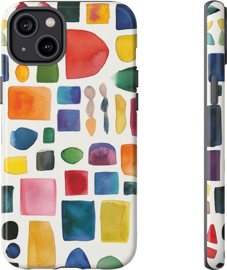 Buntes Aquarellmuster mit geometrischen Formen – Hülle Kompatibel mit iPhone 14 Plus