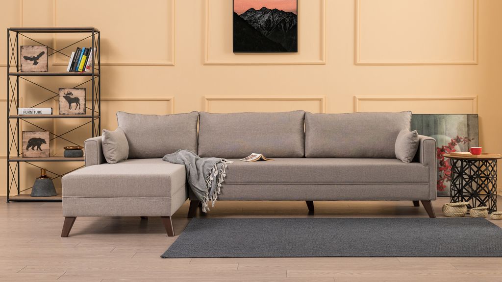 Hanah Home, Bella- BLC1512, Sahne, Schlafsofas, Rahmen: Holz / MDF