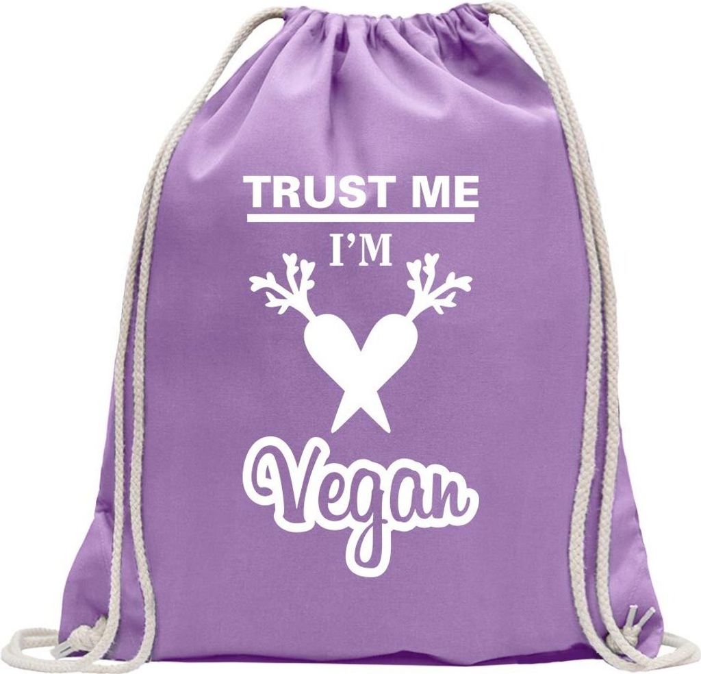 Kiwistar - Turnbeutel - lavendel - Trust me, im vegan Veganer - Fun Rucksack Sport Beutel Gymsack Baumwolle mit Ziehgurt