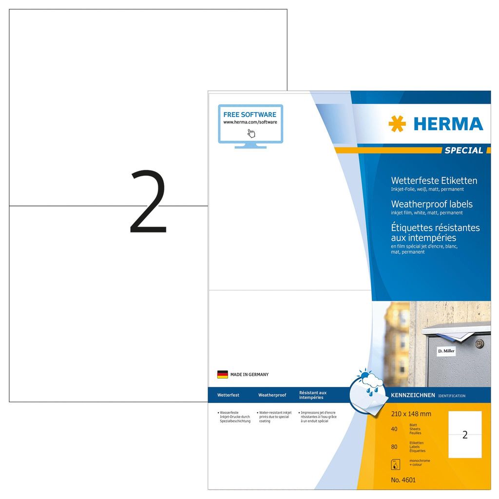 HERMA Inkjet Folien-Etiketten 210 x 148 mm weiß 80 Etiketten