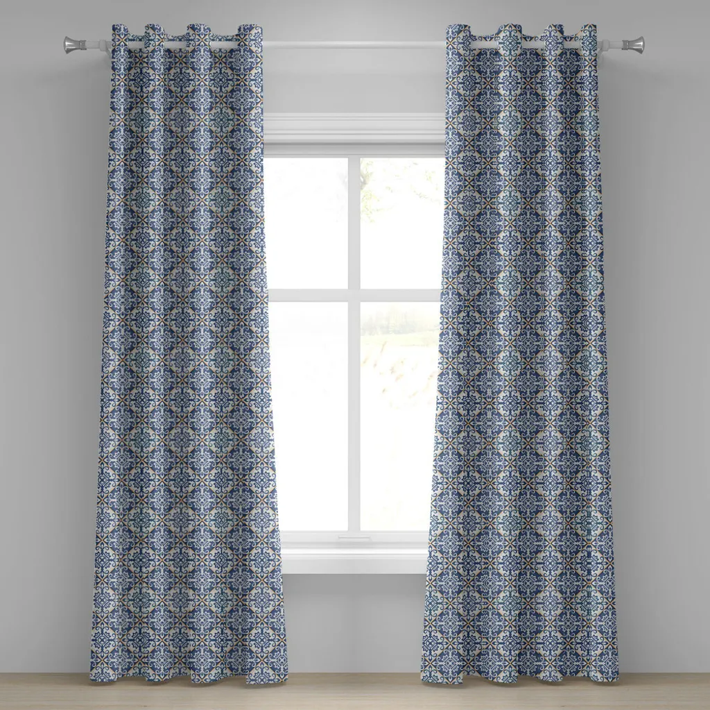 Tenda ABAKUHAUS 280x175 cm: Tessuto Satinato Azulejo Crema Blu