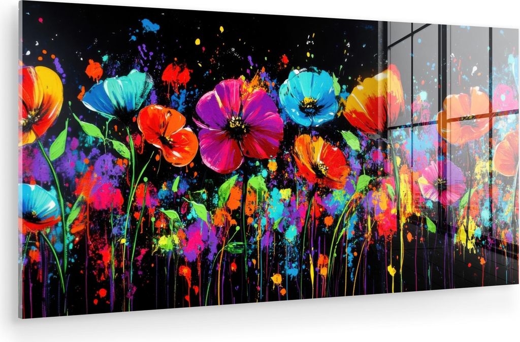 MuchoWow Glasbilder - Bilder auf Wandbild - Foto auf Glas Blumen - Bunt - Spritzer 120x60 cm Wanddekoration aus Glas - Acrylglasbild - Acrylbilder ...