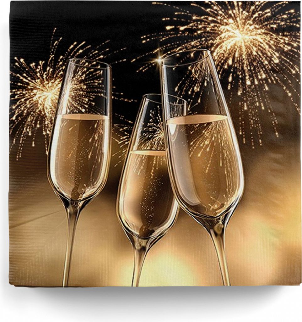 20 St. goldene Einweg Servietten mit Sektgläsern