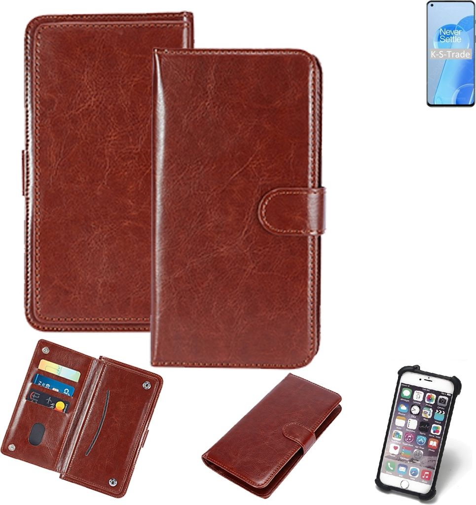 K-S-Trade 360° Hülle kompatibel mit OnePlus 9RT braun Kunstleder Case BookCase WalletCase Kunstlederederhülle Handyhülle, Rundumschutz Bumper (1x)