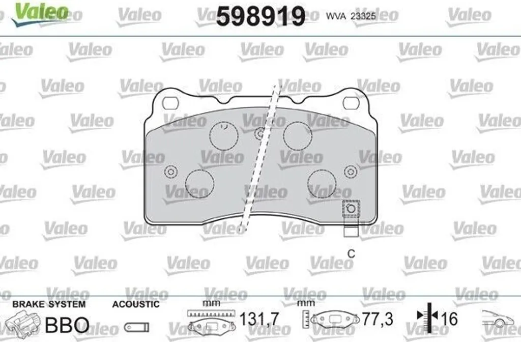 Plaquettes de Frein Valeo 598919 pour Entretien Civic IX X et Conduite GT
