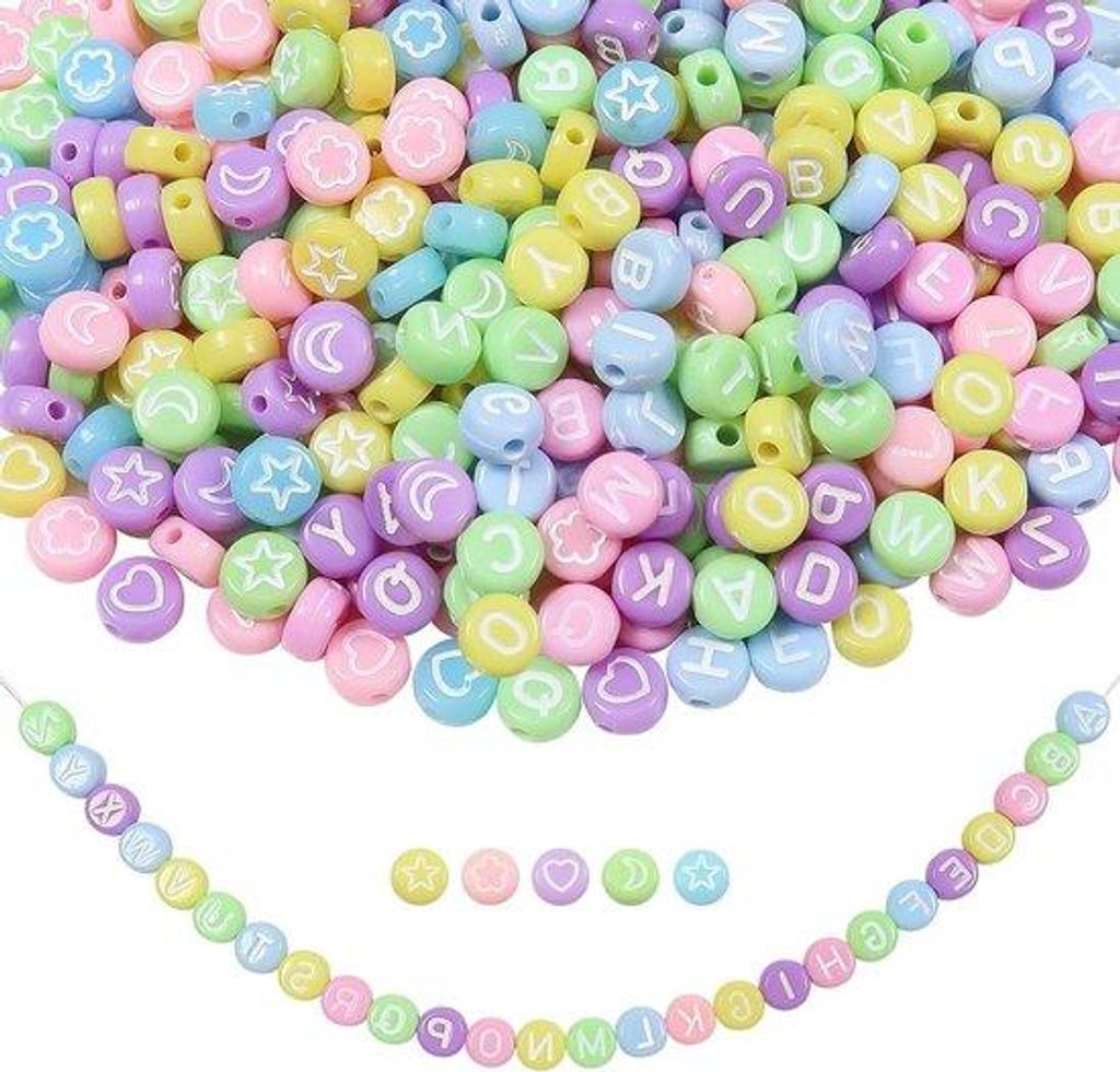 Acryl Alfabet Perlen 7mm in verschiedenen Formen und Farben für DIY Schmuck