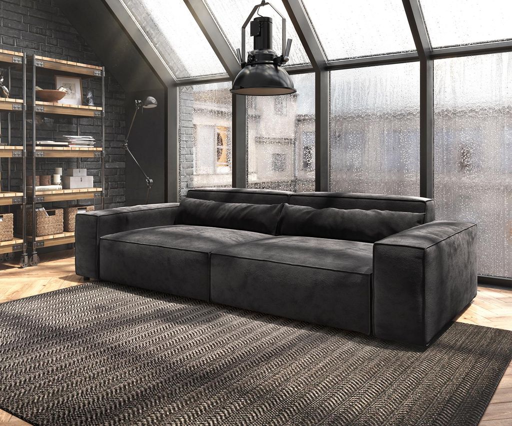 DELIFE Big-Sofa Sirpio XL 270x130 cm Mikrofaser Schwarz Produktbild 